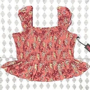 NWT Rock & Roll Smocked Blouse - Floral Cap Sleeves - Size XL